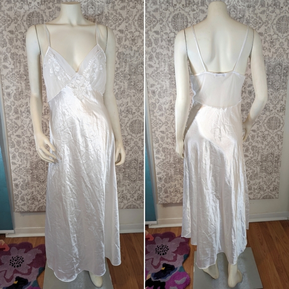 Vintage Val Mode Bridal lingerie Slip Midi Length Lace Satin Beading - Picture 3 of 9